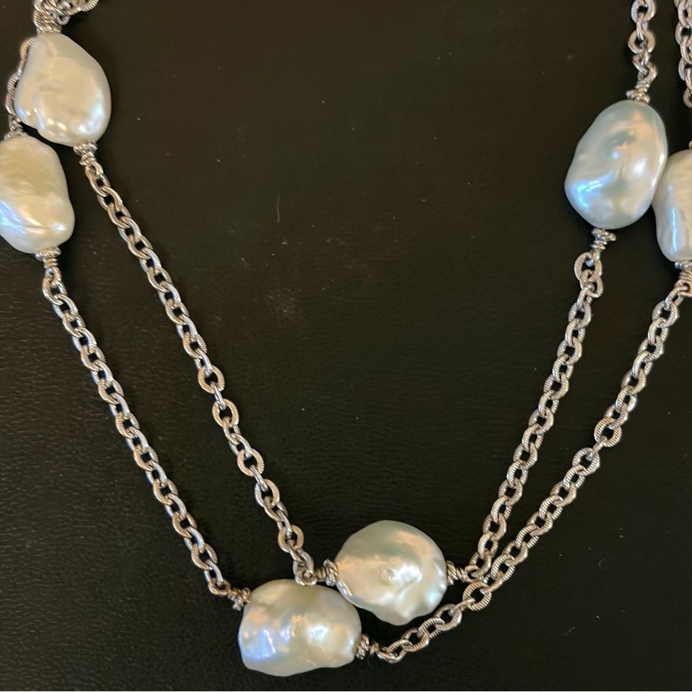 Judith Ripka White Baroque Pearl Necklace, Sterling Silver, 34” - Picture 2 of 6